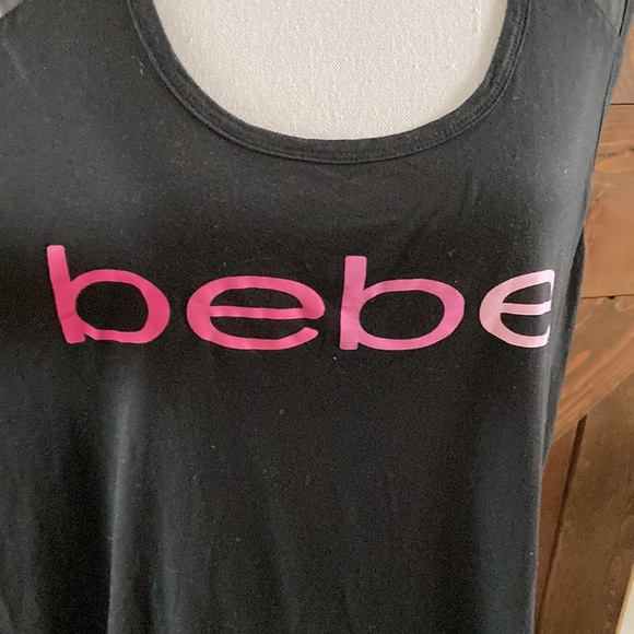 Bebe Women's Tank Black with Pink letters Sheer Shoulders & Back Yoke Size 3X - Picture 2 of 9
